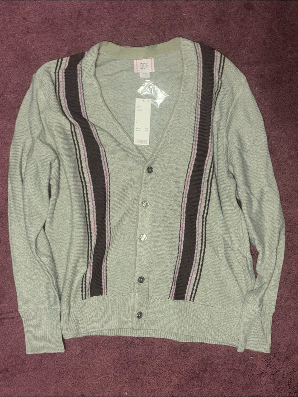 BDG Women’s Light Green Cardigan Sweater with Stripe Detail